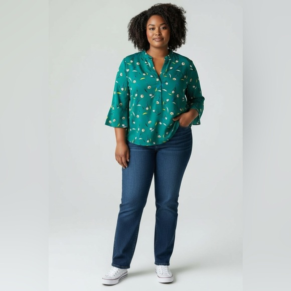 41 Hawthorn Tops - 41 Hawthorn Green Floral pull over Blouse size medium